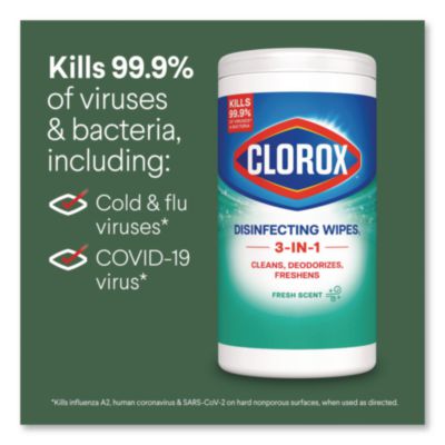 Clorox Disinfecting Wipes, 1-Ply, 7 x 8, Fresh Scent, White, 35/Canister (CLO01593EA) CLO01593EA
