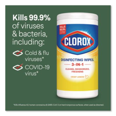Clorox Disinfecting Wipes, 1-Ply, 7 x 8, Crisp Lemon, White, 35/Canister, 12 Canisters/Carton (CLO01594CT) CLO01594CT