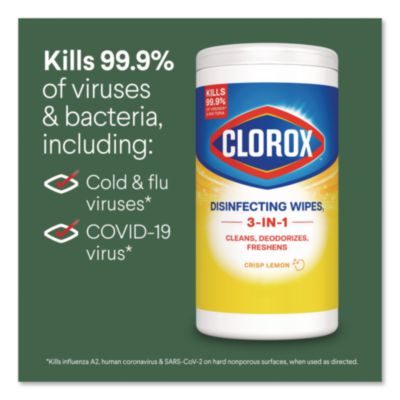 Clorox Disinfecting Wipes, 1-Ply, 7 x 8, Crisp Lemon, White, 35/Canister (CLO01594EA) CLO01594EA
