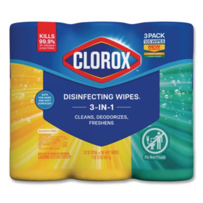 Clorox Disinfecting Wipes, 1-Ply, 7 x 8, Fresh Scent/Citrus Blend, White, 35/Canister, 3 Canisters/Pack (CLO30112) CLO30112