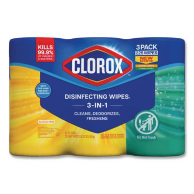 Clorox Disinfecting Wipes, 1-Ply, 7 x 8, Fresh Scent/Citrus Blend, White, 75/Canister, 3/Pack, 4 Packs/Carton (CLO30208) CLO30208