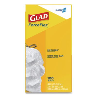 Glad CloroxPro ForceFlex Tall Kitchen Drawstring Trash Bags, 13 gal, 24 x 27.38, Gray, 100 Bags/Box, 4 Boxes/Carton (CLO78526CT) CLO78526CT