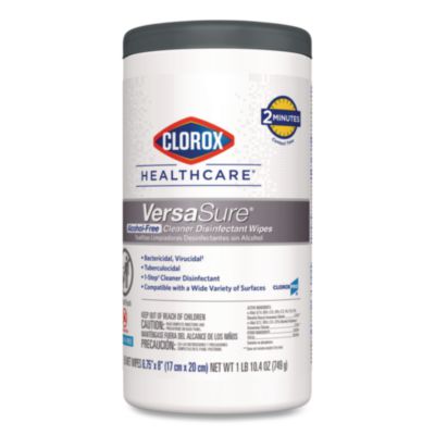 Clorox Healthcare VersaSure Cleaner Disinfectant Wipes, 1-Ply, 6.75 x 8, Fragranced, White, 85/Canister, 6 Canisters/Carton (CLO31757) CLO31757