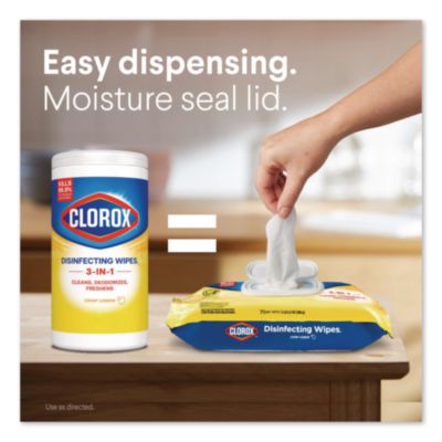 Clorox Disinfecting Wipes, Easy Pull Pack, 1-Ply, 8 x 7, Lemon Scent, White, 75 Towels/Box, 6 Boxes/Carton (CLO31404) CLO31404