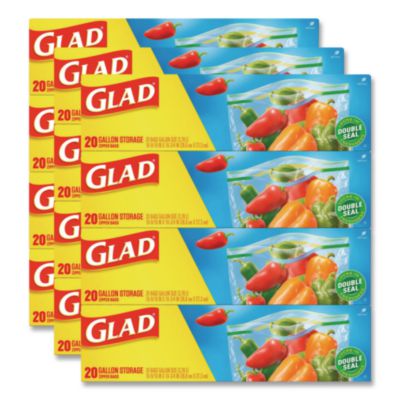 Glad Zipper Food Storage Bags, Gallon, 10.75" x 10.19", Clear, 20 Bags/Box, 12 Boxes/Carton (CLO55050) CLO55050