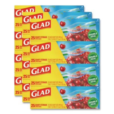 Glad Zipper Food Storage Bags, Quart, 7.75" x 7", Clear, 300/Carton (CLO55052) CLO55052