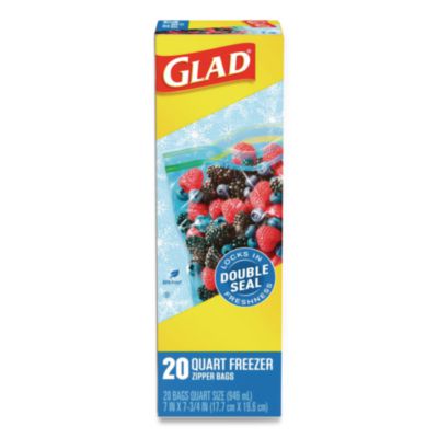 Glad Zipper Food Storage Bags, Quart, 7.75" x 8.44", Clear, 20 Bags/Box, 12 Boxes/Carton (CLO57035) CLO57035