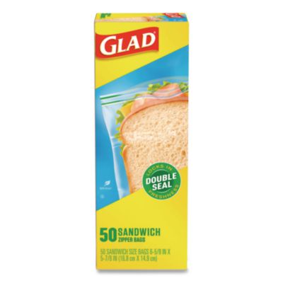 Glad Zipper Food Storage Sandwich Bags, 6.63 x 5.88, Clear, 50 Bags/Box, 12 Boxes/Carton (CLO57263) CLO57263