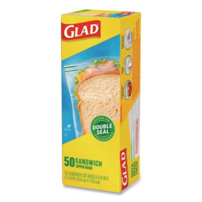 Glad Zipper Food Storage Sandwich Bags, 6.63 x 5.88, Clear, 50 Bags/Box, 12 Boxes/Carton (CLO57263) CLO57263