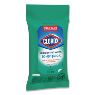 Clorox Disinfecting Wipes, To Go Pack, 1-Ply, 6.53 x 2.79, Fresh Scent, White, 9/Pack, 24 Packs/Carton (CLO60133) CLO60133