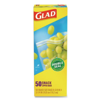 Glad Zipper Food Storage Bags, Snack, 3.25" x 6.63" x 9.31", Clear, 50 Bags/Box, 12 Boxes/Carton (CLO60741) CLO60741