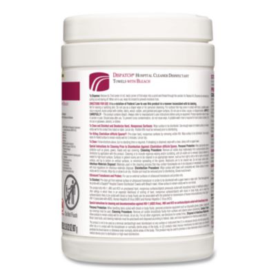 Clorox Healthcare Dispatch Hospital Cleaner Disinfectant Towels w/Bleach, 1-Ply, 6.75 x 8, Unscented, White, 150/Canister, 8 Canisters/Carton (CLO69150) CLO69150