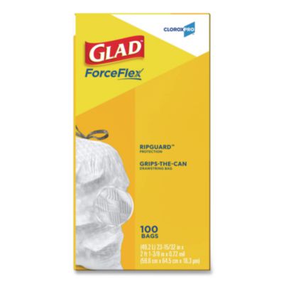 Glad CloroxPro ForceFlex Tall Kitchen Drawstring Trash Bags, 13 gal, 24 x 27.38, Gray, 100/Box (CLO78526) CLO78526