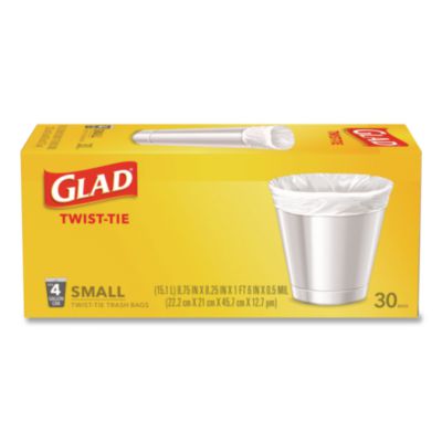 Glad Small Twist-Tie Garbage Bags, 4 gal, 0.74 mil, 23" x 21.63", 30/Box (CLO78817EA) CLO78817EA