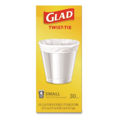 Glad Small Twist-Tie Garbage Bags, 4 gal, 0.74 mil, 23" x 21.63", 30/Box (CLO78817EA) CLO78817EA