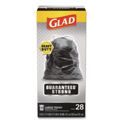 Glad Guaranteed Strong Large Drawstring Trash Bags, Three-Ply, 30 gal, 1.05 mil, 30 x 33, Black, 28/Box (CLO78966BX) CLO78966BX