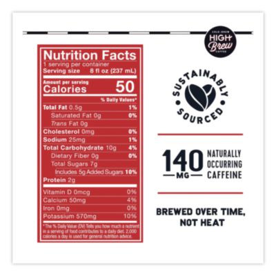 HIGH Brew Coffee Cold Brew Coffee + Protein, Double Expresso, 8 oz Can, 12/Pack (00500) HIH00500