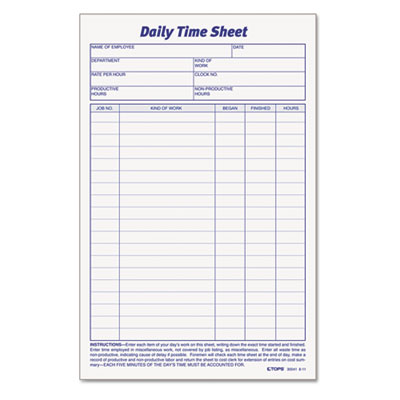 TOPS(TM) Daily Time and Job Sheets