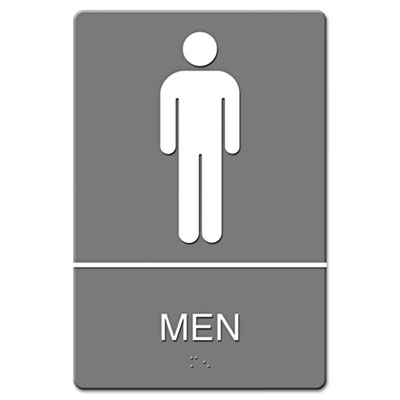 ADA Sign, Men Restroom Symbol w/Tactile Graphic, Molded Plastic, 6 x 9, Gray USS4817
