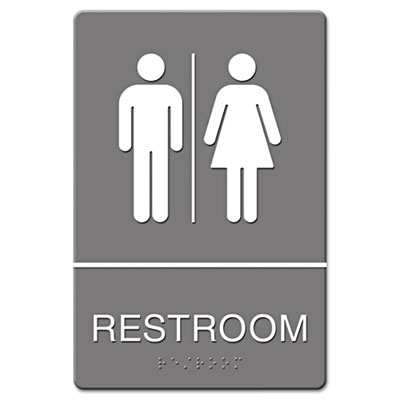 ADA Sign, Restroom Symbol Tactile Graphic, Molded Plastic, 6 x 9, Gray USS4812