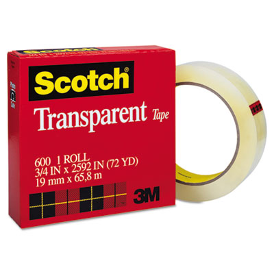 Scotch® Transparent Tape, 3/4" x 72yds, 3" Core, Clear