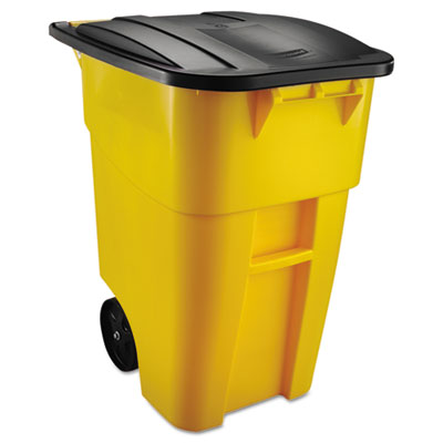 Square Brute Rollout Container, 50 gal, Molded Plastic, Yellow RCP9W27YEL
