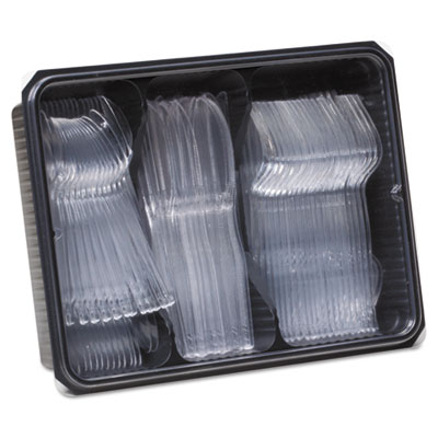 Cutlery Keeper Tray with Clear Plastic Utensils, Heavyweight, Fork/Knife/Spoon, Plastic, Crystal Clear, 1,800/Carton