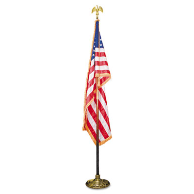 Deluxe 3 ft x 5 ft U.S. Flag, 8 ft Oak Staff, 2" Gold Fringe, 7" Goldtone Eagle AVTMBE031400