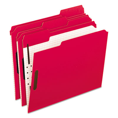 Colored Classification Folders with Embossed Fasteners, 2 Fasteners, Letter Size, Red Exterior, 50/Box PFX21319