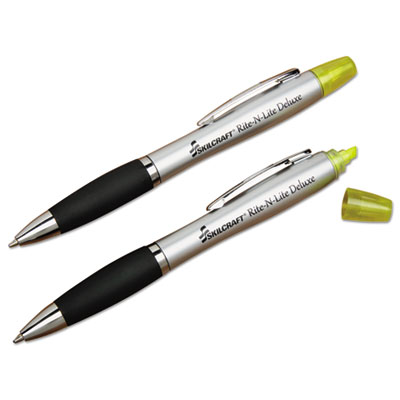 7520016206416 SKILCRAFT Rite-N-Lite Deluxe, Fluorescent Yellow/Black Ink, Chisel/Conical Tips, Silver/Black Barrel, Dozen NSN6206416