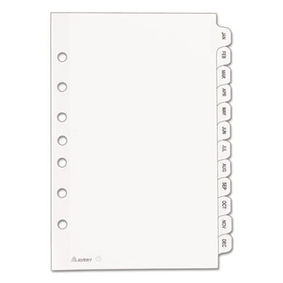 Preprinted Tab Dividers, 12-Tab, Jan. to Dec., 8.5 x 5.5, White, 1 Set