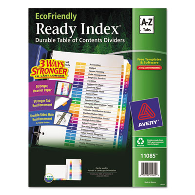 Customizable Table of Contents Ready Index Dividers with Multicolor Tabs, 26-Tab, A to Z, 11 x 8.5, White, 1 Set AVE11085