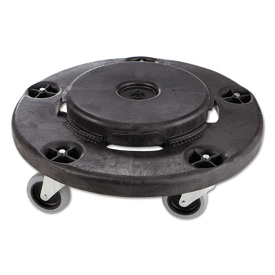 Brute Round Twist On/Off Dolly, 250 lb Capacity, 18" dia x 6.63"h, Fits 20-55 Gallon BRUTE Containers, Black RCP264000BK