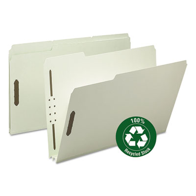100% Recycled Pressboard Fastener Folders, Legal Size, 2" Expansion, Gray-Green, 25/Box SMD20004