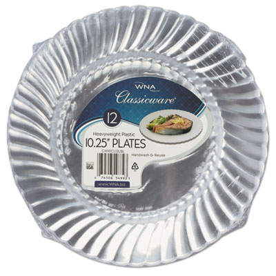 Classicware Plastic Dinnerware Plates, 10.25" dia, Clear, 12/Pack WNARSCW101212PK