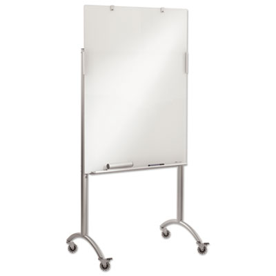 Clarity Mobile Easel with Integrated Glass Marker Board, 36 x 48 x 72, Steel ICE31100