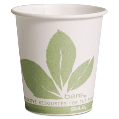 Bare Eco-Forward Paper Treated Water Cups, Cold, 3 oz, White/Green, 100/Sleeve, 50 Sleeves/Carton SCC44BB