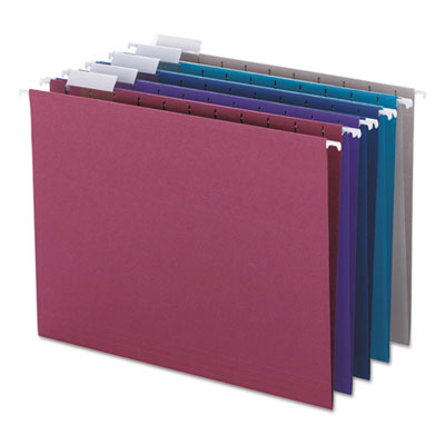 Colored Hanging File Folders with 1/5 Cut Tabs, Letter Size, 1/5-Cut Tabs, Assorted Jewel Tone Colors, 25/Box SMD64056