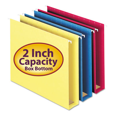 Box Bottom Hanging File Folders, 2" Capacity, Letter Size, 1/5-Cut Tabs, Assorted Colors, 25/Box SMD64264