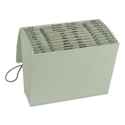 Recycled Colored Expanding Files, 12 Sections, Elastic Cord Closure, 1/3-Cut Tabs, Letter Size, Green Tea SMD70778