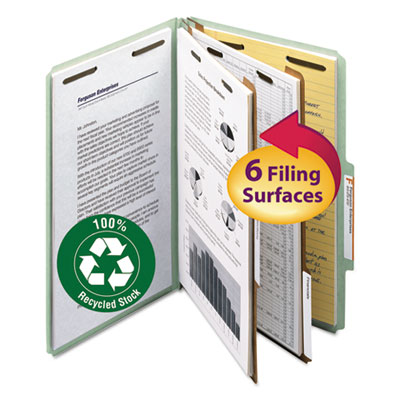 100% Recycled Pressboard Classification Folders, 2 Dividers, Legal Size, Gray-Green, 10/Box SMD19022