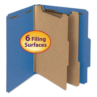 100% Recycled Pressboard Classification Folders, 2 Dividers, Letter Size, Dark Blue, 10/Box SMD14062