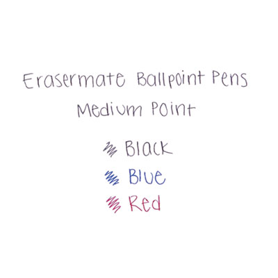 Eraser Mate Ballpoint Pen, Stick, Medium 1 mm, Red Ink, Red Barrel, Dozen