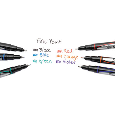 Water-Resistant Ink Porous Point Pen, Stick, Fine 0.4 mm, Blue Ink, Black/Blue Barrel, Dozen