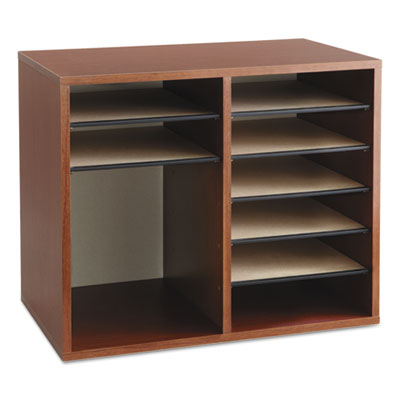 Fiberboard Literature Sorter, 12 Compartments, 19.63 x 11.88 x 16.13, Cherry