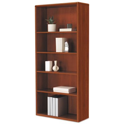 10700 Series Wood Bookcase, 5 Shelf/3 Adjust, 32 3/8 x 13 1/8 x 71, Cognac HON107569CO