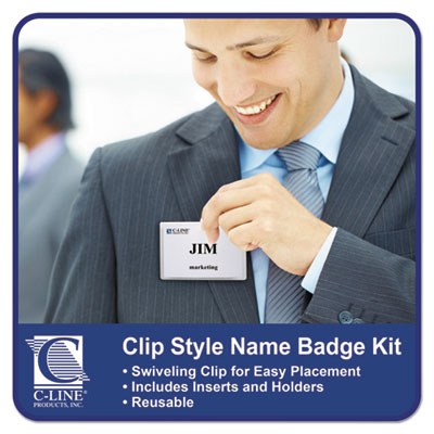 C-Line Name Badge Kits, Top Load, 4 X 3, Clear, Clip Style, 96/box (CLI95596) CLI95596