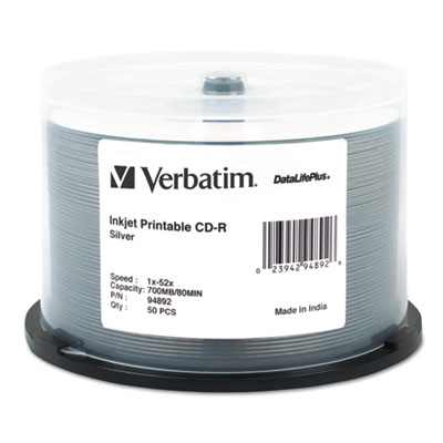 CD-R DataLifePlus Printable Recordable Disc, 700 MB/80 min, 52x, Spindle, Silver, 50/Pack VER94892