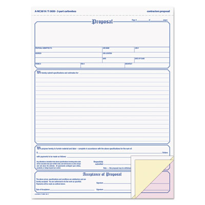 Contractor Proposal Form, Three-Part Carbonless, 8.5 x 11.44, 1/Page, 50 Forms ABFNC3819
