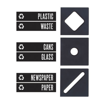 Public Square Recycling Container Lid, Square Opening, 15.25w x 15.25d x 2h, Black